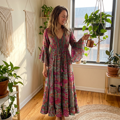 Rochie Maxi Bohemiană cu Flori pentru Femei