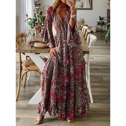 Rochie Maxi Bohemiană cu Flori pentru Femei