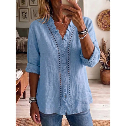 👚Bluză casual pentru femei cu guler în V și volane