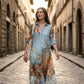 👗 Rochie lungă elegantă, cu imprimeu retro
