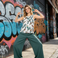 Set de top cu imprimeu floral pentru femei și pantaloni cu talie largă