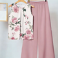 Set de top cu imprimeu floral pentru femei și pantaloni cu talie largă