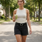 🩳 Pantaloni scurți casual pentru femei, cu talie elastică și buzunare utilitare