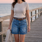 🩳 Șorturi Denim Bermuda pentru Femei, Talie Medie, cu Buzunare