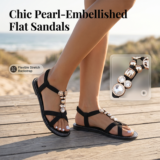👡 Sandale plate pentru femei, cu perle