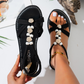 👡 Sandale plate pentru femei, cu perle