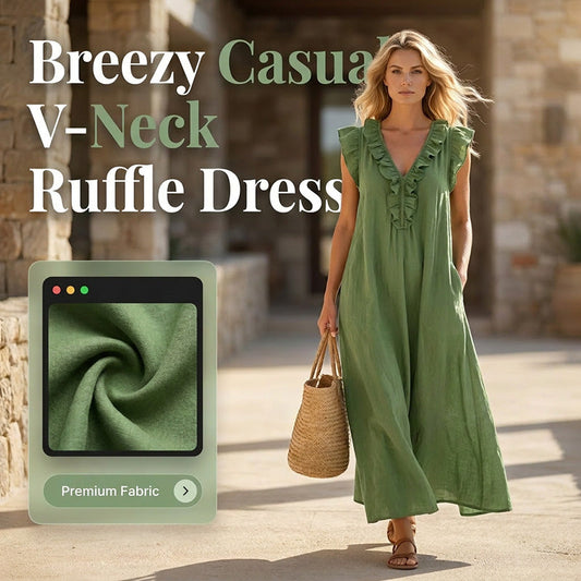 👗 Rochie casual pentru femei, fără mâneci, cu decolteu în V și volane