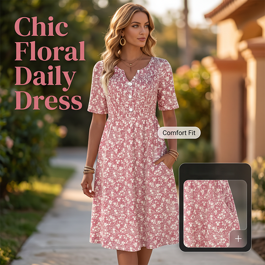 ✨ Rochie casual pentru femei cu decolteu în V, imprimeu și buzunare💐👗