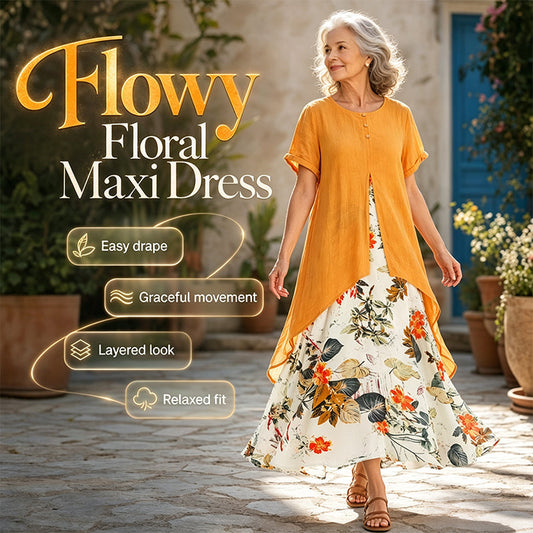 👗 Rochie casual cu imprimeu floral și aspect stratificat pentru femei💐👗