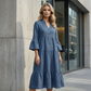 ✨ Rochie midi în linie A din material texturat, culoare uni
