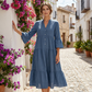 ✨ Rochie midi în linie A din material texturat, culoare uni
