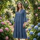 ✨ Rochie midi în linie A din material texturat, culoare uni