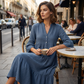 ✨ Rochie midi în linie A din material texturat, culoare uni