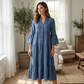 ✨ Rochie midi în linie A din material texturat, culoare uni