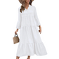 ✨ Rochie midi în linie A din material texturat, culoare uni