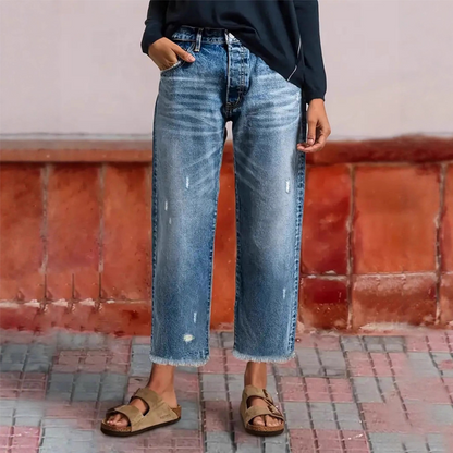 👖 Blugi pentru femei, retro, cropped, cu croială dreaptă