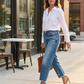 👖 Blugi pentru femei, retro, cropped, cu croială dreaptă