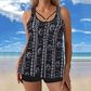 Dámské plavky pro větší velikosti, dvoudílné s sukní a kraťasy, potištěný tankini set