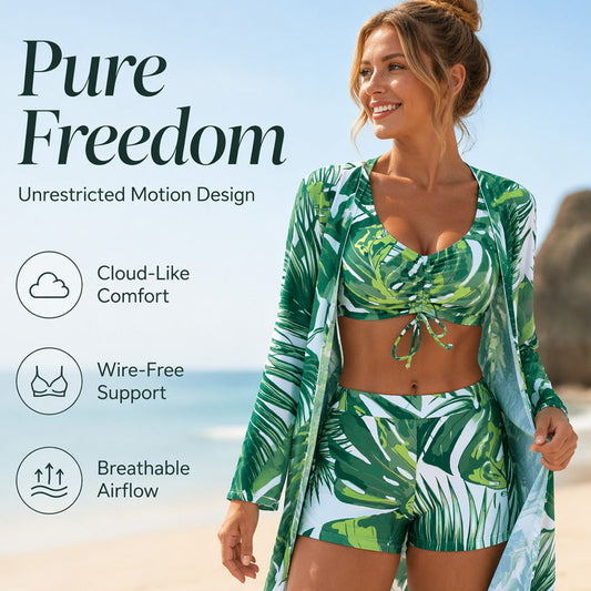🌸 Set de costum de baie din 3 piese cu imprimeu tropical pentru femei
