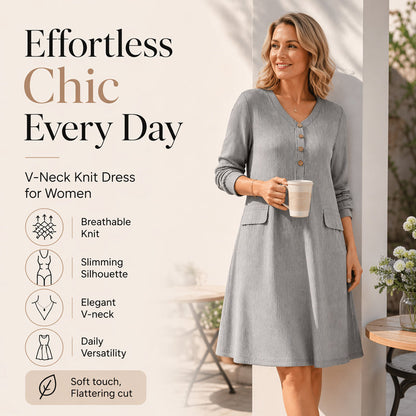👗 Rochie tricotată cu dungi verticale și decolteu în V pentru femei