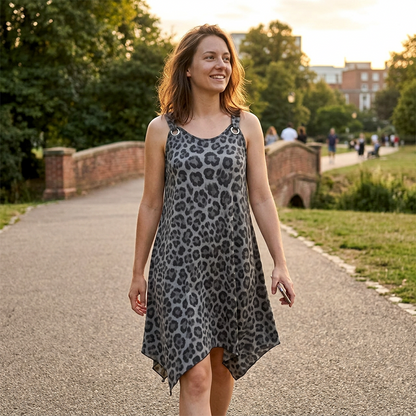 👗 Rochie de damă cu imprimeu leopard și bretele, mărimi mari