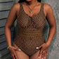 🎞️ 👙✨ Costum de Baie Întreg Plus Size cu Buline, Plasă & Tummy Control – Retro Vintage, 2 Culori, Mărimi 0XL-4XL 🌊💋