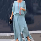 ✨ 👖 Set din 2 Piese Chiffon cu Top Lejer și Pantaloni Evazați cu Croială Laterală