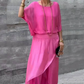 ✨ 👖 Set din 2 Piese Chiffon cu Top Lejer și Pantaloni Evazați cu Croială Laterală