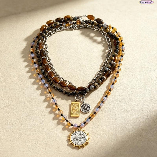 ✨ 📿 Colier retro cu mărgele multistrat