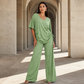 👖 Set de top cu decolteu în V și pantaloni evazați, casual, pentru femei