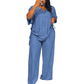 👖 Set de top cu decolteu în V și pantaloni evazați, casual, pentru femei