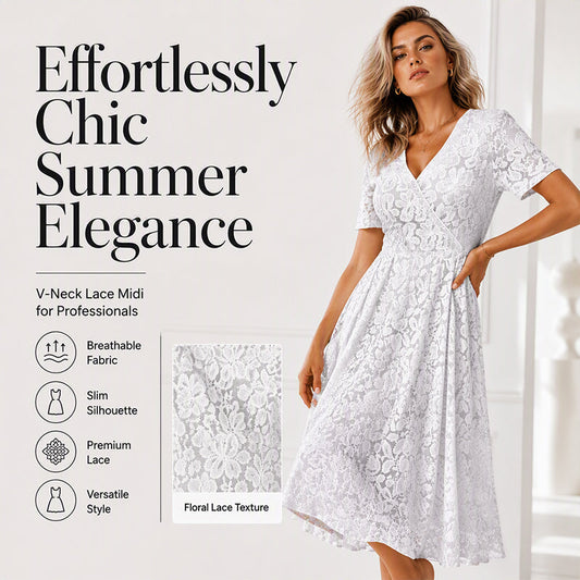👗 Rochie Elegantă pentru Femei cu Decolteu în V și Dantelă