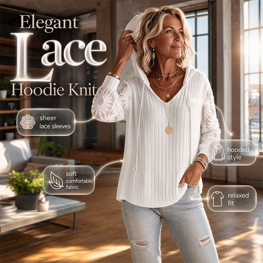 ✨ Hanorac elegant din dantelă tricotat, cu glugă