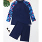 🩳 Costum de baie pentru femei, marimi mari, cu maneca lunga si pantaloni scurti