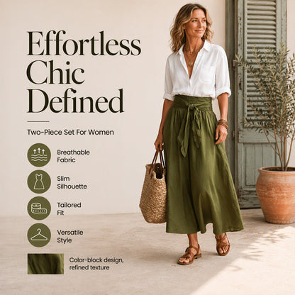 👕 Rochiță elegantă pentru femei, set cu cămașă și fustă cu talie legată