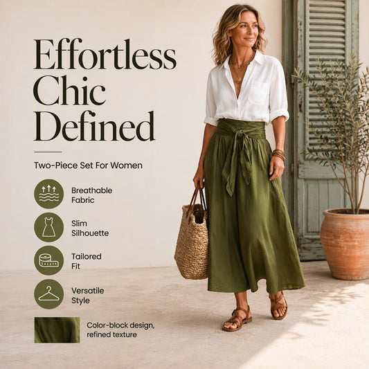 👕 Rochiță elegantă pentru femei, set cu cămașă și fustă cu talie legată