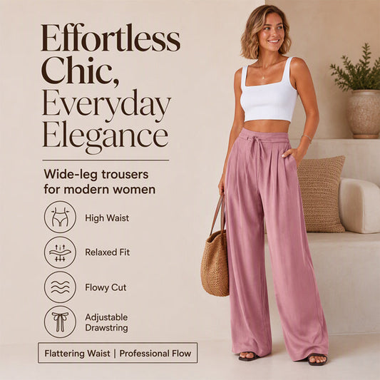👖 Pantaloni Casual Fluizi cu Pliseuri, Cu Picior Larg, pentru Femei