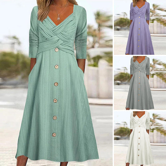 ✨ Rochie la modă din bumbac, cu decolteu în V