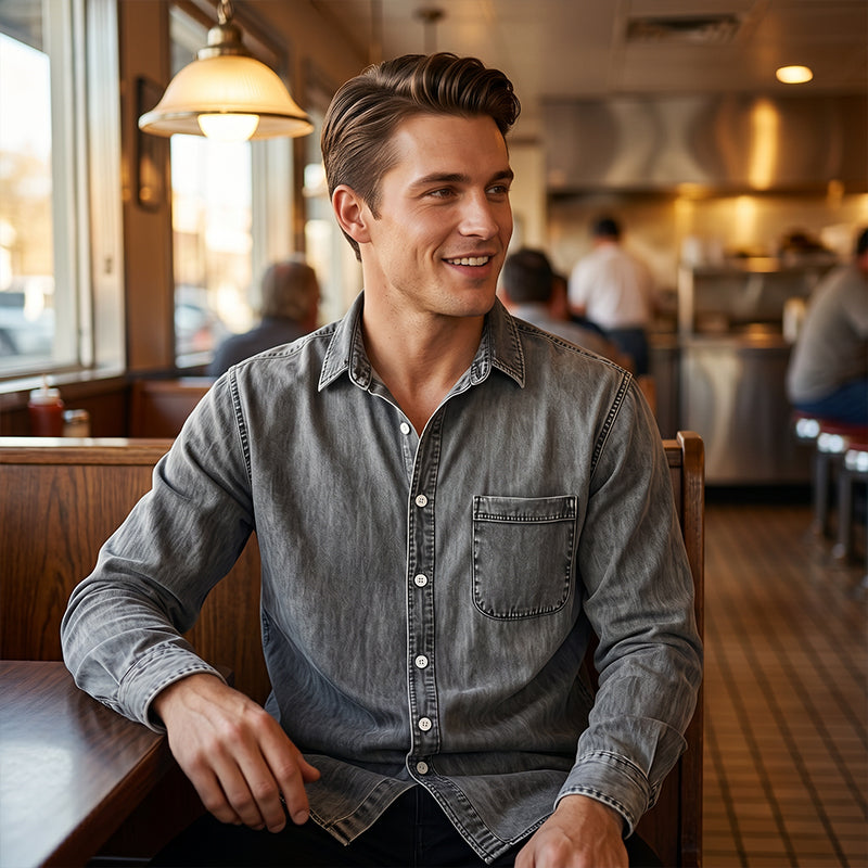 ⏰Last Day Sale 50% Off 💃 Men's Retro Washed Denim Shirt