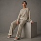 ✨ ✨👗Costum feminin casual cu pulover cu guler rotund și pantaloni largi
