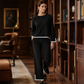 ✨ ✨👗Costum feminin casual cu pulover cu guler rotund și pantaloni largi