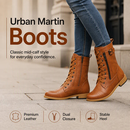 👢 Ghete tip Martin pentru femei, cu vârf rotund și toc gros