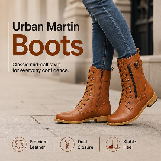 👢 Ghete tip Martin pentru femei, cu vârf rotund și toc gros
