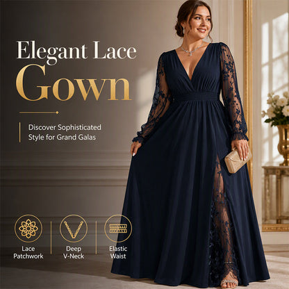 👗 Rochia eleganta pentru femei, cu decolteu in V si aplicatii din dantela, lungime maxi