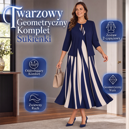 ✨ Rochie și cardigan asortate, cu model geometric
