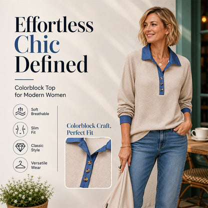 🍁New Fall Collection-Women's Contrast Denim Collar Knit Top
