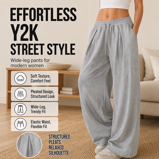 👖 Pantaloni de trening lejeri, cu pliuri și picior larg, pentru femei