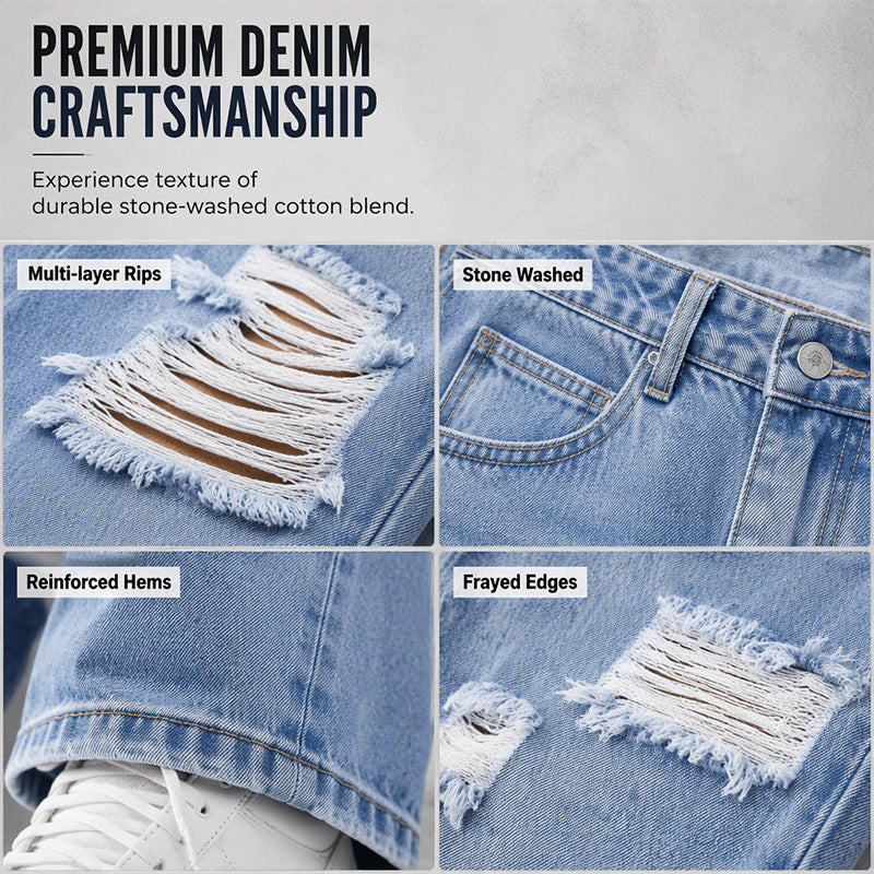 ✨ Effortless Everyday Style FREE SHIPPING | Women's Distressed High-Rise Wide-Leg Jeans