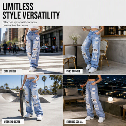 ✨ Effortless Everyday Style FREE SHIPPING | Women's Distressed High-Rise Wide-Leg Jeans