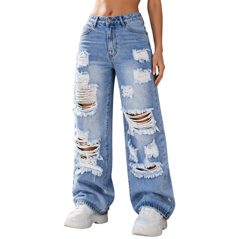 ✨ Effortless Everyday Style FREE SHIPPING | Women's Distressed High-Rise Wide-Leg Jeans